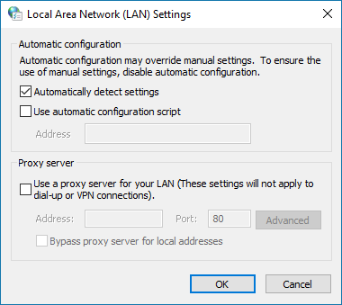 LAN settings window